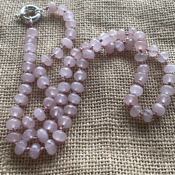 Pink Rose Quartz Stone 8mm Necklace Knotted New Handmade 2022 In style Beads - Picture 1 of 13